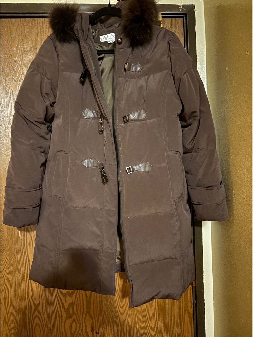 Larry Levine Down Coat with Fox Tail Hood- Size Large